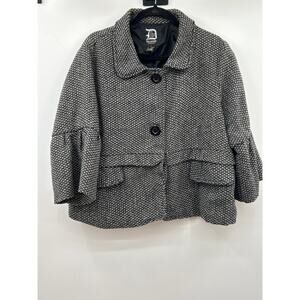 Dollhouse Outerwear Jacket Womens Size 2X Black Tweed Crop Coat Peplum Pockets